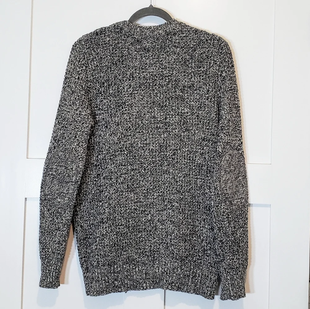 Sonoma Marled Crewneck Sweater Pullover Black White Knit Patch Elbows Sz Medium